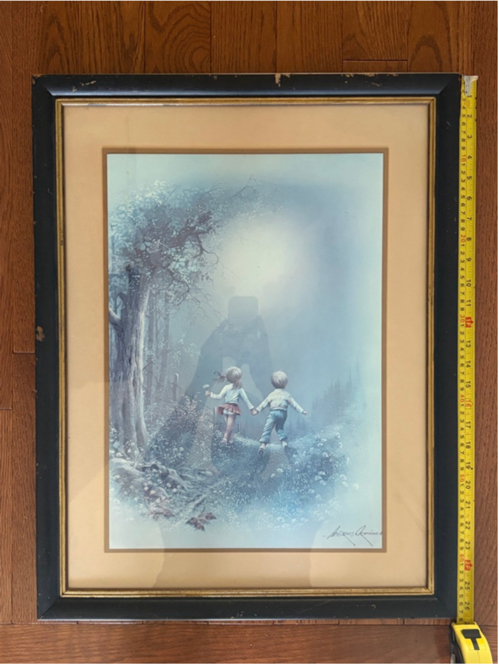 Vintage Andres Orpinas Framed Print Two Children Walking In Wildflower Meadow